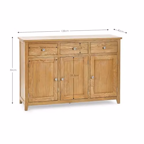 Julian Bowen Mallory Oak 3 Door 3 Drawer Sideboard, W/D/H: 128 x 40 x 86 cm – 2