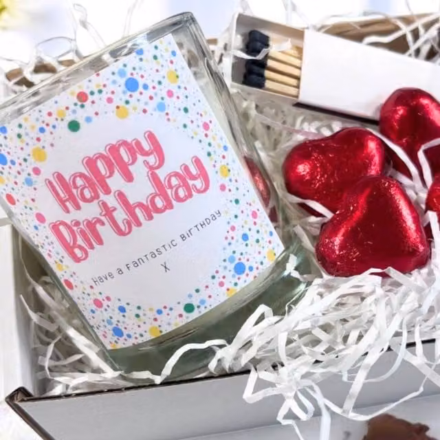 Aye Do Gifts Personalised Happy Birthday Dotted Tealight Candle Gift Set in White and Multicolour