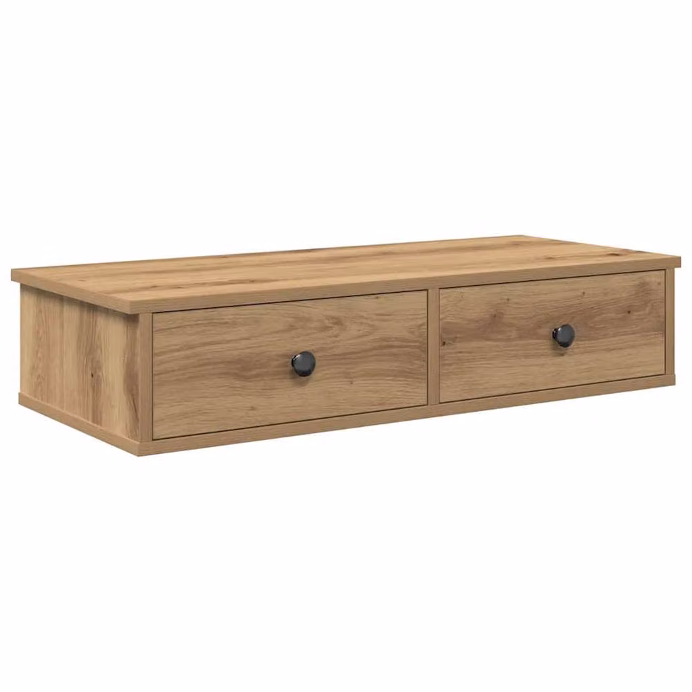Berkfield Home Artisan Oak Wall Shelf with Drawers in Brown, W/D/H: 80 x 31 x 17 cm – 2