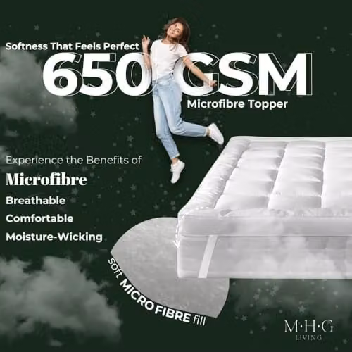 MHG Living Super King Mattress Topper, White, W: 180 cm x D: 200 cm, 5 cm Thick Quilted Foam – 2