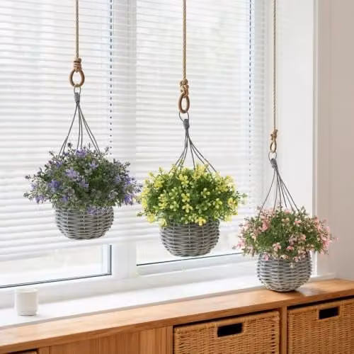 Ark Mat 2 Pack UV Resistant Artificial Floral Hanging Baskets in Purple, Diameter: 34 cm – 2
