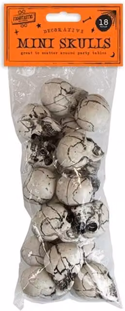 Garden Greatness 12 Pack Mini Halloween Decorative Plastic Skulls in White and Multicolour for Tabletop Party Decor