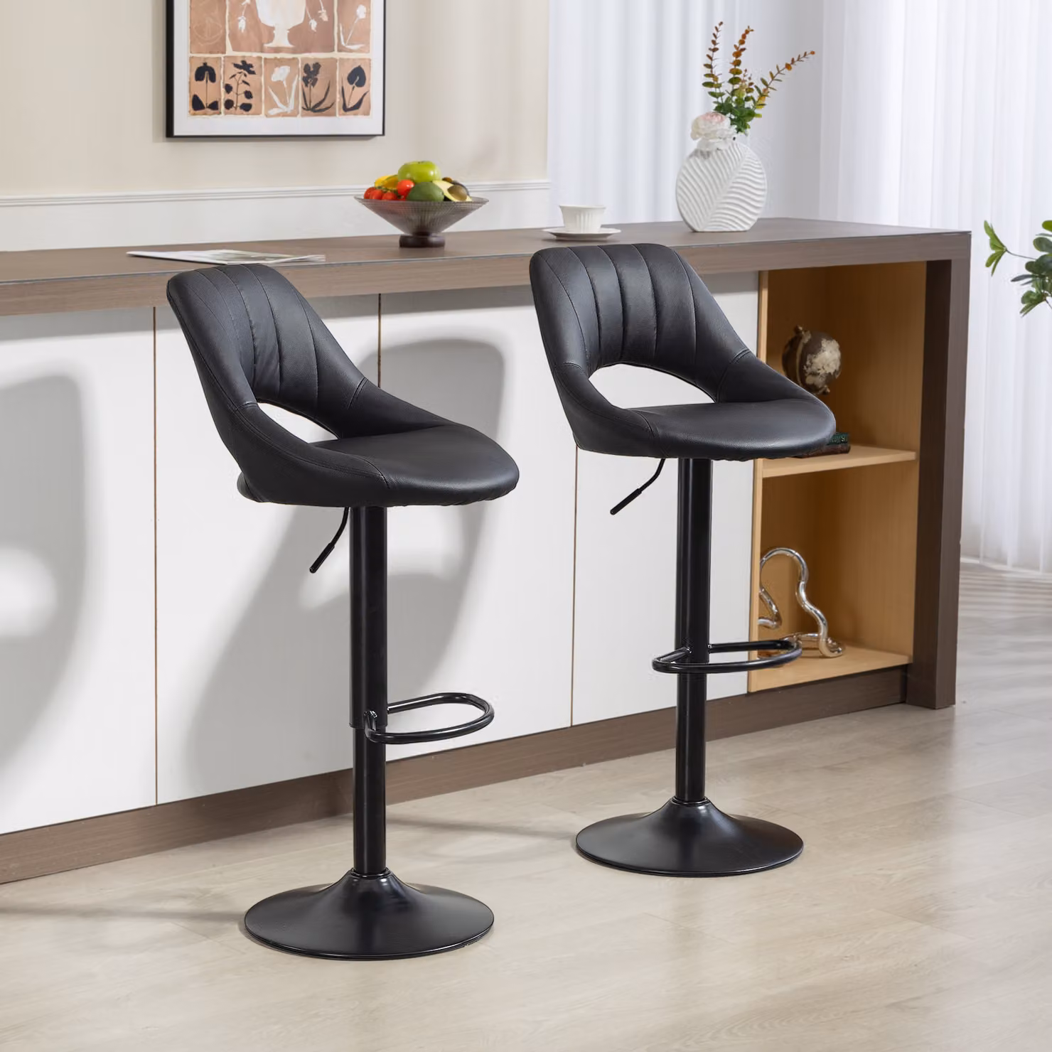 HOMCOM Set of Two Black Faux Leather Swivel Bar Stools – 2