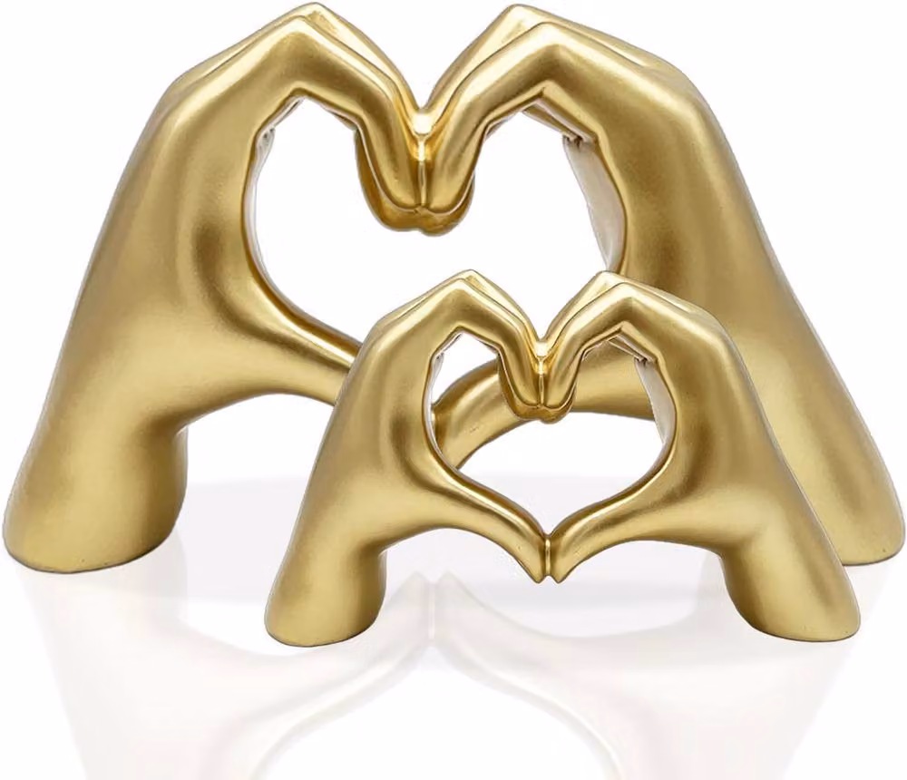 Huhote Gold Resin Heart Hands Love Gesture Sculpture Set of 2 for Home or Office Decor – 2