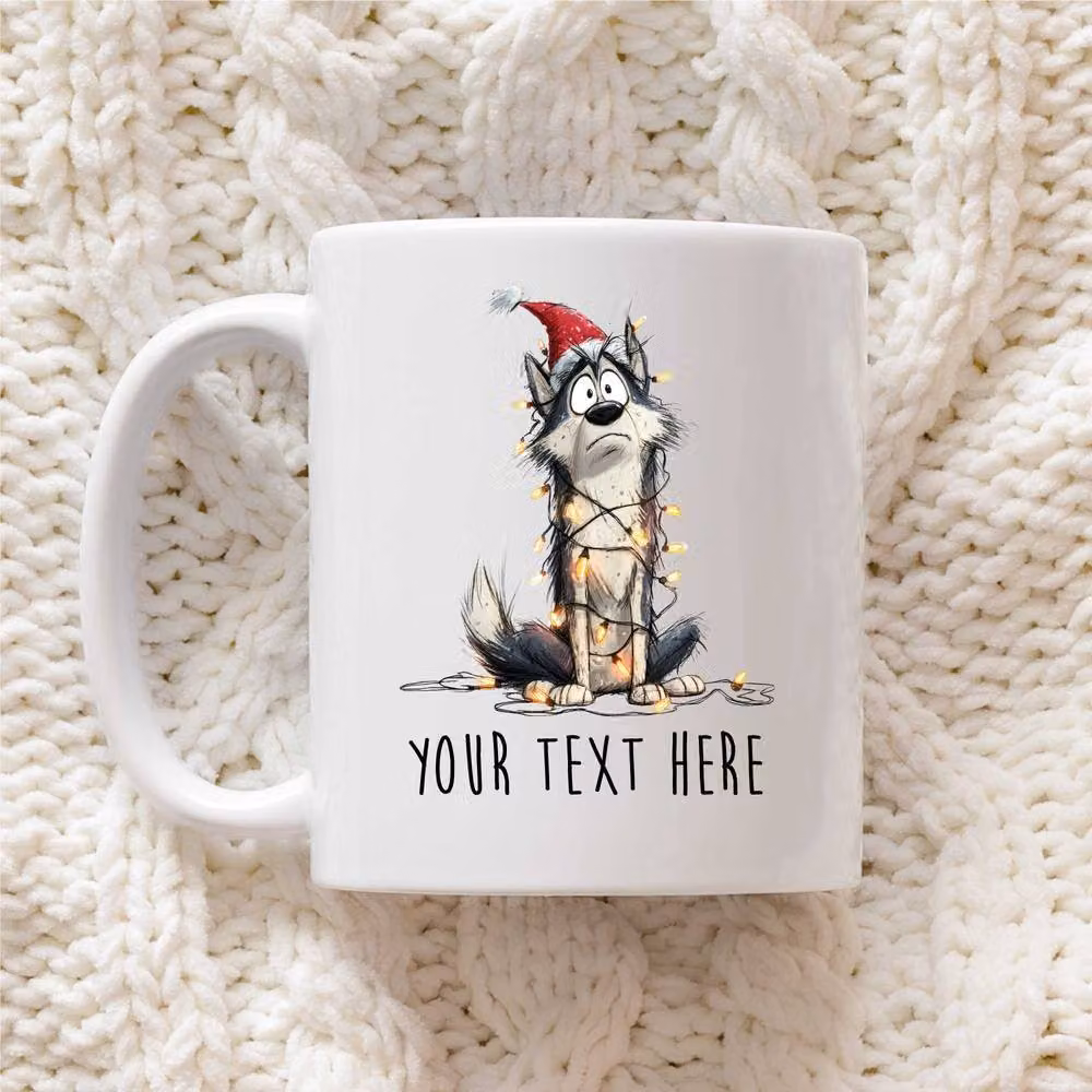 60 SECOND MAKEOVER Personalised Husky Christmas Lights Santa Hat Ceramic Mug, White – 2