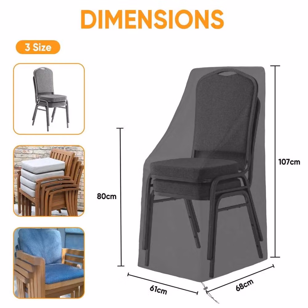 EONLION Waterproof Black Polyester Stacking Dining Chair Cover for Outdoor Garden, 100 cm – 2