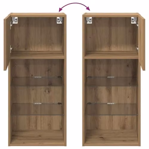 vidaXL Modern Wall-mounted TV Cabinet in Brown with Glass Doors and Integrated Lighting, W/D/H: 90 x 30 x 30 cm – 4