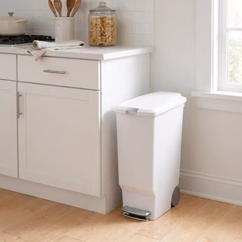simplehuman CW1362 40L Slim Recycling Kitchen Pedal Bin with Lid Lock and Soft Close Lid, White Plastic, W: 26.0 cm, H: 64.0 cm, D: 49.0 cm – 2