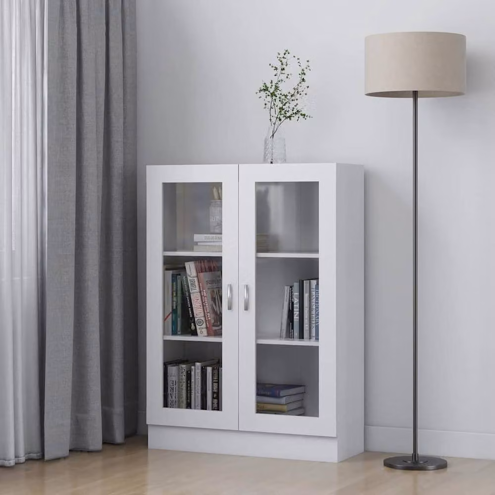 Berkfield Home White Vitrine Cabinet with Glass Doors, W/D/H: 82.5 x 30.5 x 115 cm – 2