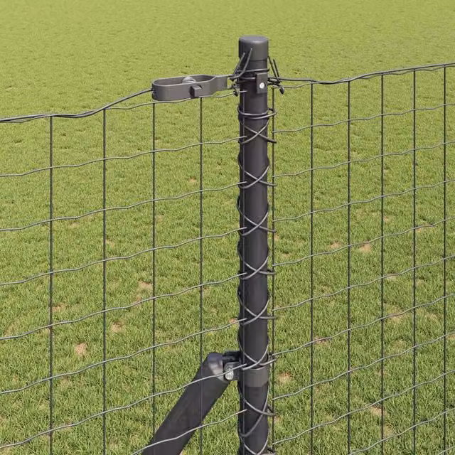 Berkfield Home Set of 7 Sturdy Round Metal and Plastic Fence Posts in Grey, Height: 200 cm