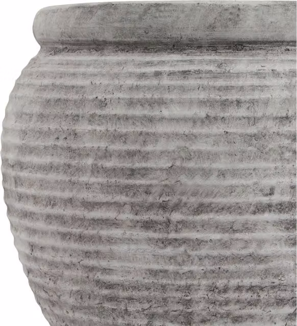 KDMK Athena Rimmed Ceramic Flower Pot with Water Containment Wrap in White and Grey