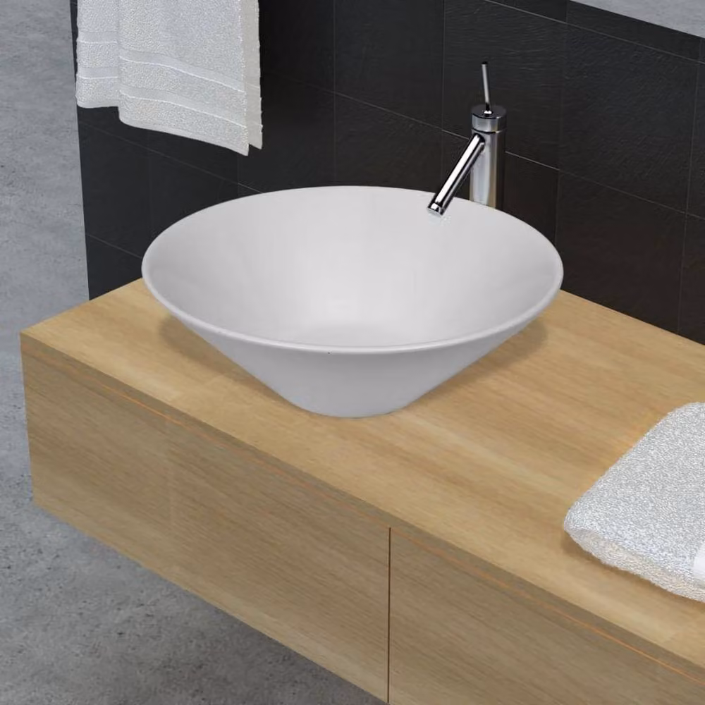 Berkfield Home White Ceramic Square Countertop Bathroom Sink Basin, W: 42 cm, D: 42 cm, H: 14 cm – 2