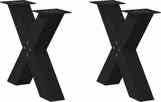 Berkfield Home X-Shaped Coffee Table Legs, 2 Piece Set, Black Matt Steel, H: 60 cm, W: 42.5 cm, D: 42.5 cm
