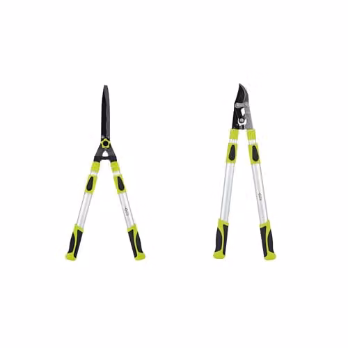Garden Gear Telescopic Bypass Lopper and Hedge Shears Duo Pack in Green with Carbon Steel and Aluminium Blades
