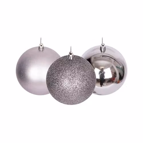Shatchi Christmas Bauble Hanging Decorations, Grey and Silver, 6cm, 6 Pieces – 1