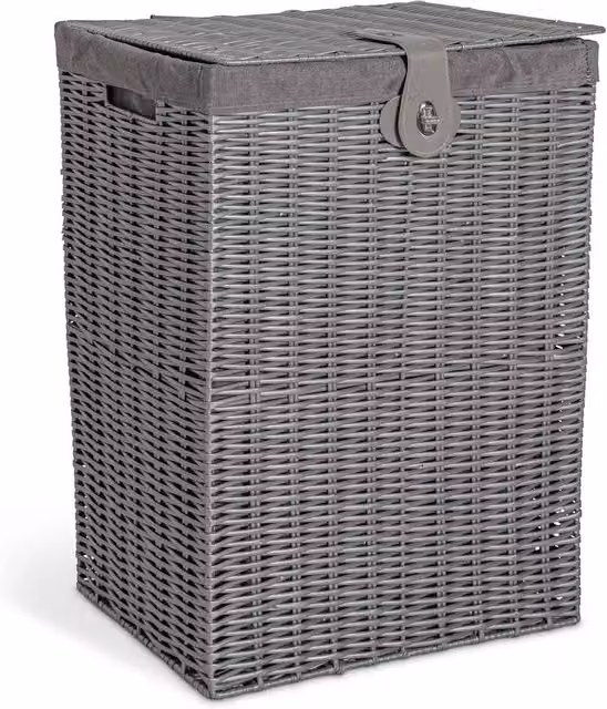 FLAVORA Grey Large Lidded Wicker Laundry Hamper