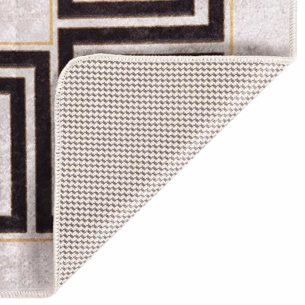 Berkfield Home Washable Geometric Round Rug in Light Beige with Anti Slip and Sound Absorbing Properties, Diameter: 100 cm – 1