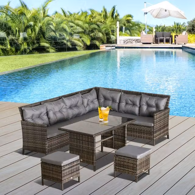 Outsunny 6 Piece Modern Rattan Sofa Set in Grey