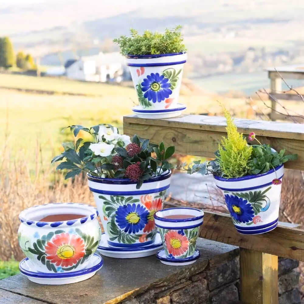 Verano Spanish Ceramics Hand Painted Floral Terracotta Plant Pots with Drainage Plates, Set of 3, Multicolour, W/D/H: 16 x 14 x 23 cm, 23 x 22 x 29 cm, 29 x 27 x 29 cm – 2