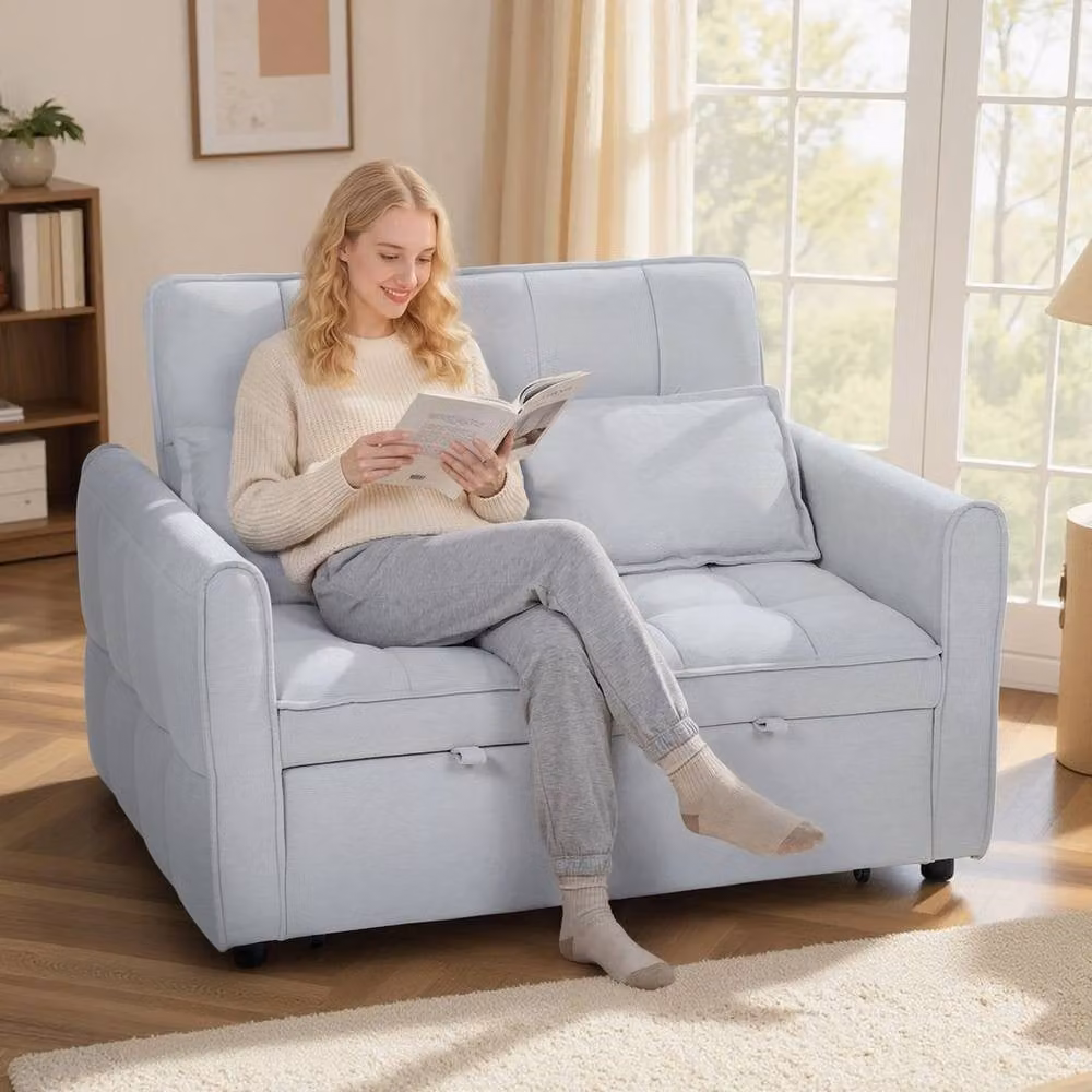 FORGEVIO 2 Seater Velvet Fabric Sofa Bed in Grey with Sleeping Function – 2