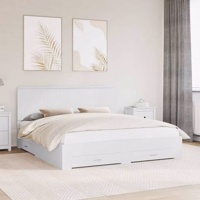 Berkfield Home White Engineered Wood Bed Frame with Headboard and Drawers W/D/H: 180 x 200 cm