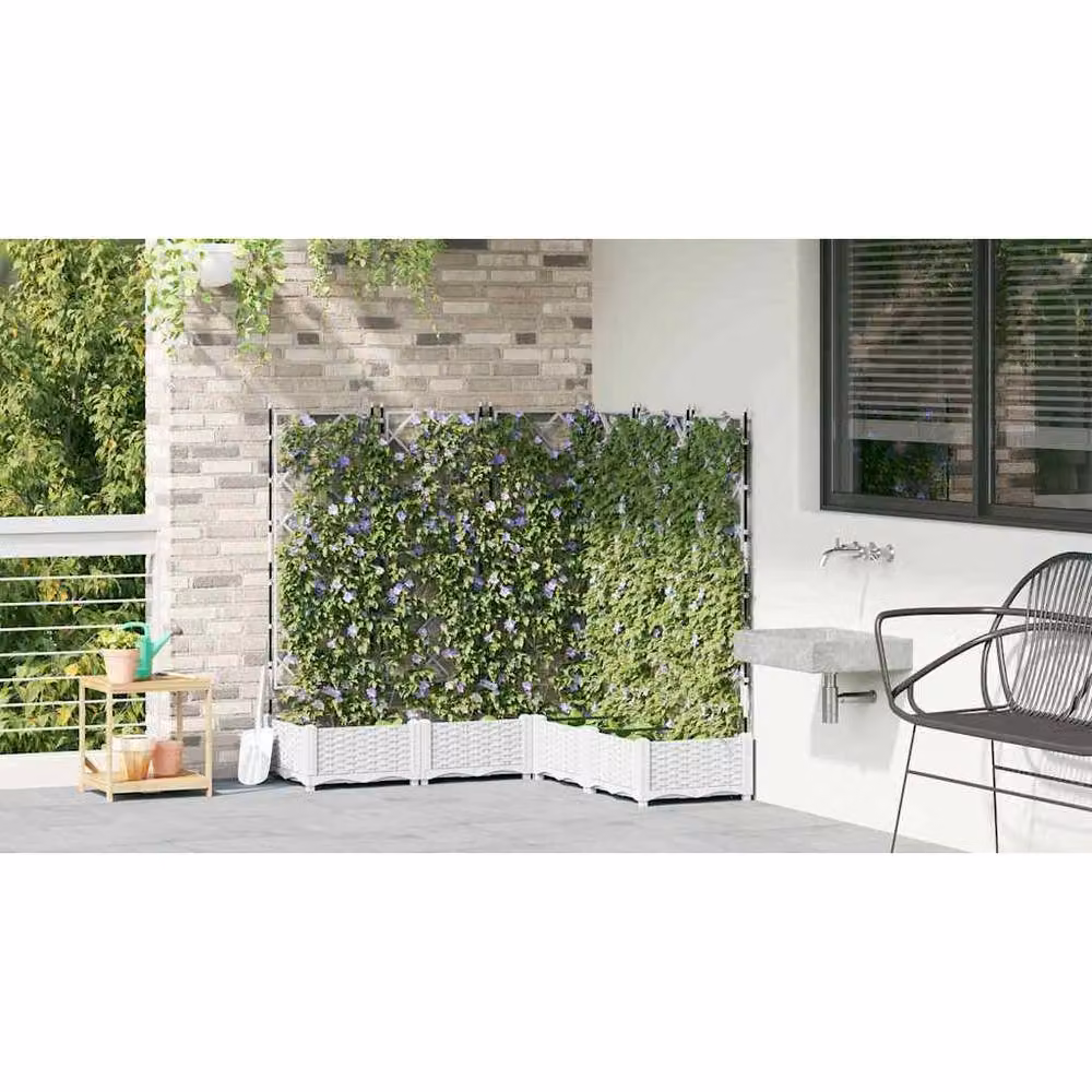 Berkfield Home Garden Planter with Trellis, 5 Piece Set, White, W/D/H: 120 x 120 x 125.5 cm – 4