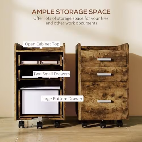 HOMCOM 3 Drawer Filing Cabinet in Rustic Brown for Home Office – 4