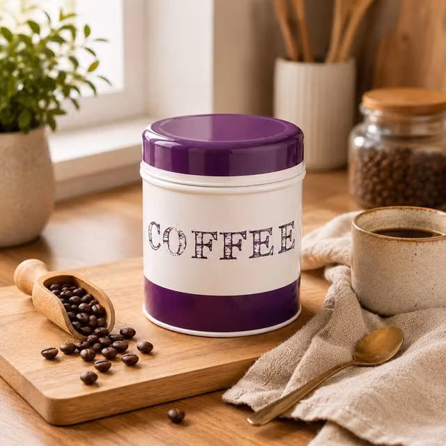 Orsina Striped Purple and White Metal Coffee Canister – 2