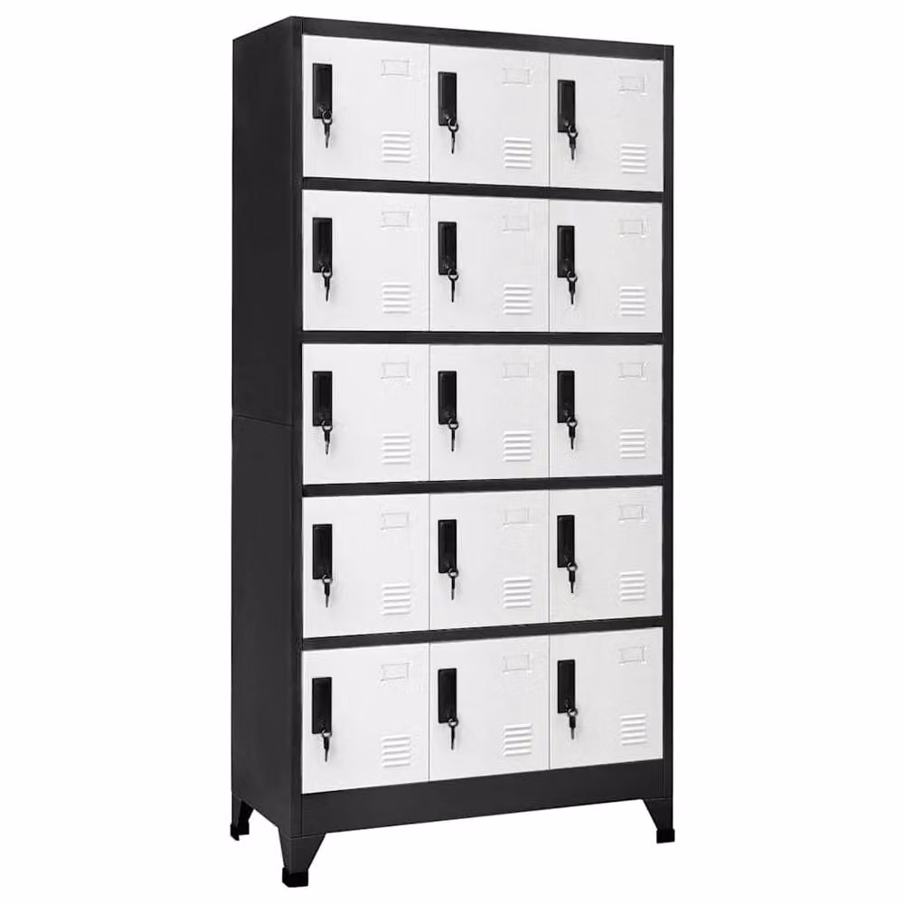 Berkfield Home Anthracite, White and Black Steel Locker Cabinet with Hinged Doors and Lock, W/D/H: 90 x 40 x 180 cm – 2