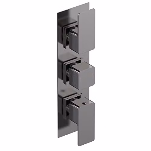 nuie Windon Modern Bathroom Square Concealed Triple Thermostatic Shower Valve with Diverter, Brushed Pewter