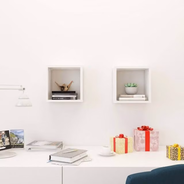 Berkfield Home Wall Mounted Cube Shelves, 2 Pack, White, W/D/H: 26 x 15 x 26 cm