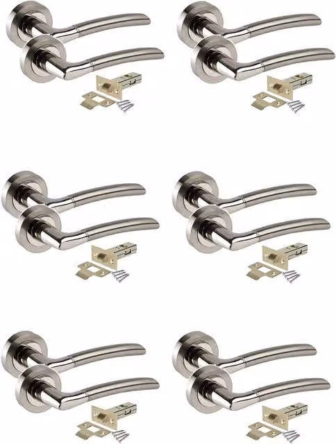 Golden Grace 6 Set Indiana Door Handles on Rose with Tubular Latch in Duo Chrome Gold and Silver