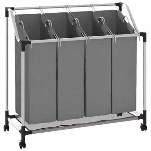 vidaXL Laundry Basket with Wheels and 4 Compartments in Grey