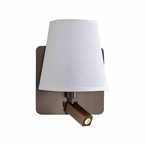 Netlighting Bahia Wall Lamp in Bronze with White Fabric Shade and 3W LED Reading Light