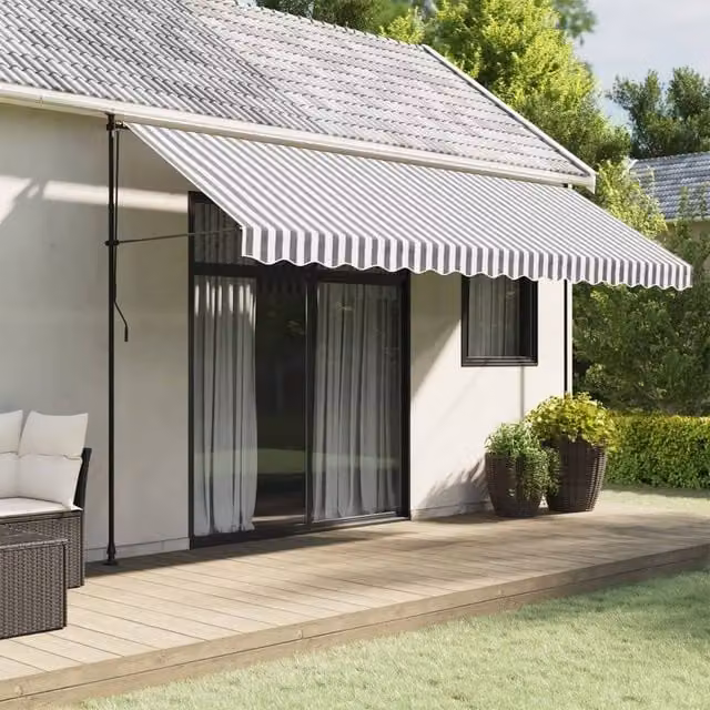 Berkfield Home Replacement Awning Valance Fabric, Anthracite and White Stripe with Black, 4.5 m – 1