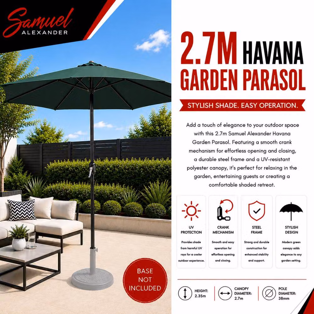 Samuel Alexander Green Havana Garden Patio Parasol with Crank Handle, W: 270 cm, H: 235 cm – 4