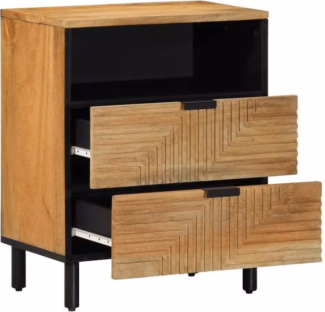 Berkfield Home Brown Mango Wood Bedside Cabinet W: 50 cm, D: 33 cm, H: 62 cm