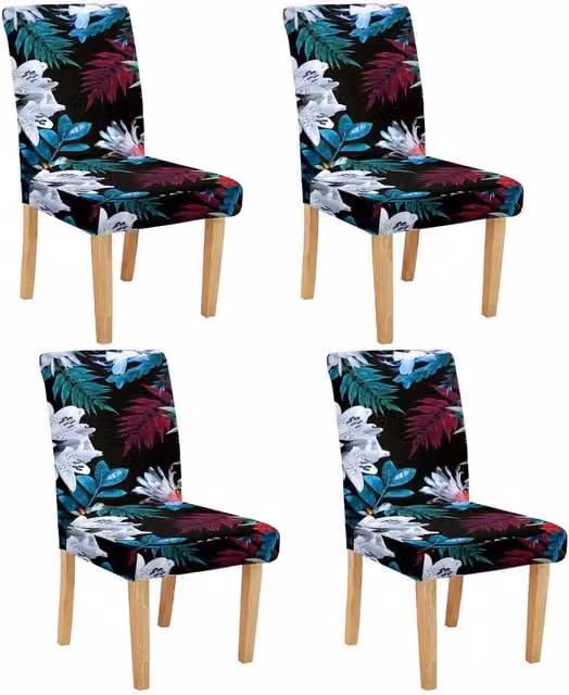 Roseley Set of 4 Floral Pattern 22 Removable Dining Chair Covers in Red and Multicolour