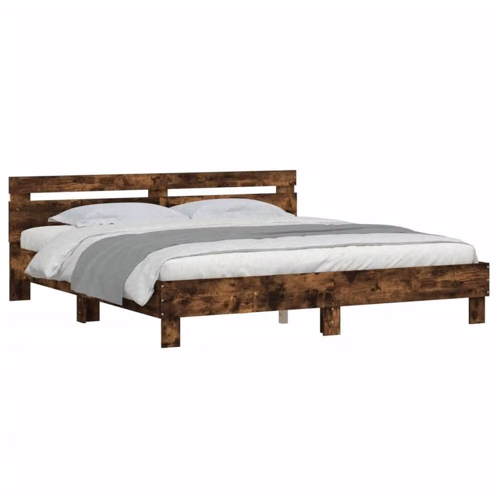 Berkfield Home Modern Bed Frame with LED Lighting and USB Charging Port in Smoked Oak Brown, W: 160 cm, L: 200 cm – 3