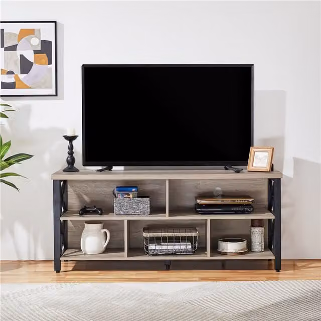 Yaheetech Industrial TV Stand with Storage Compartments in Grey and Black