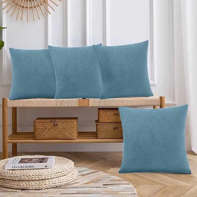 Luxury Living Set of 4 Petrol Velvet Chenille Square Cushions with Removable Covers, W/D/H: 45 x 45 x 45 cm – 1