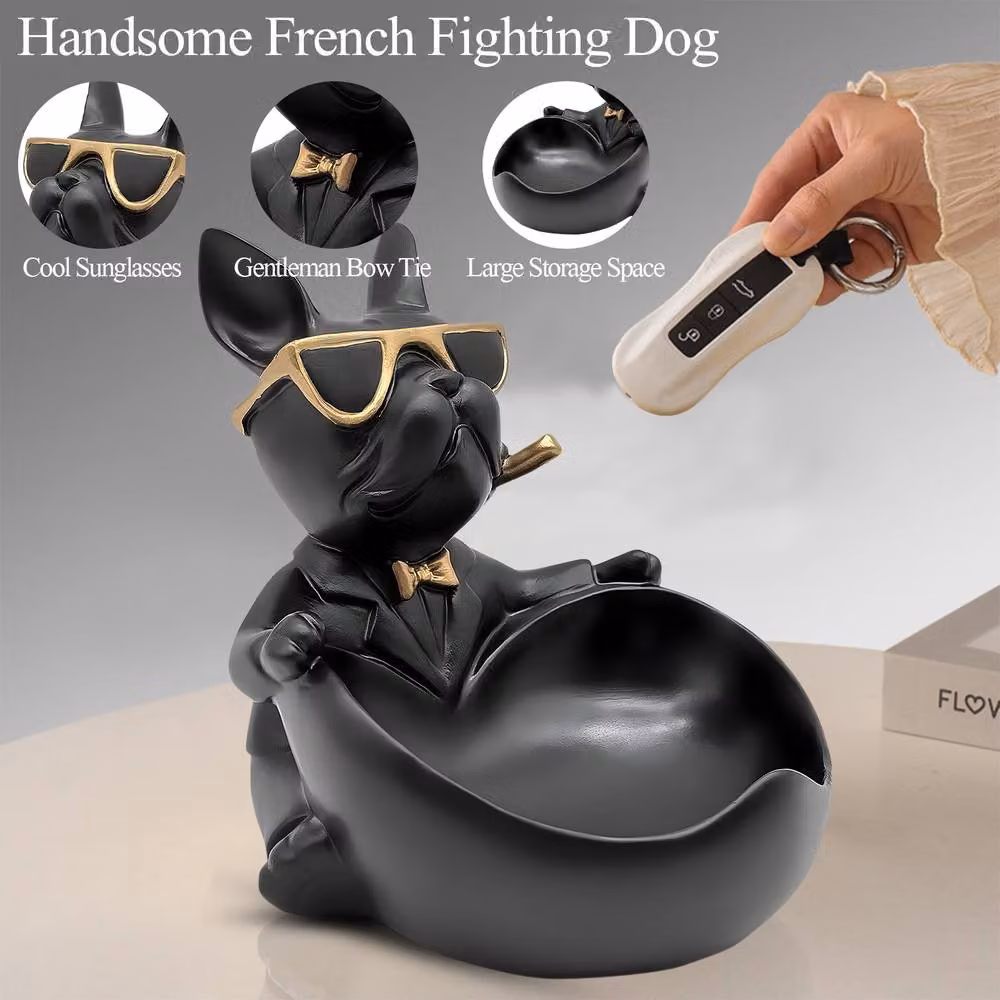 Huhote Black Resin French Bulldog Statue for Tabletop Decor – 3
