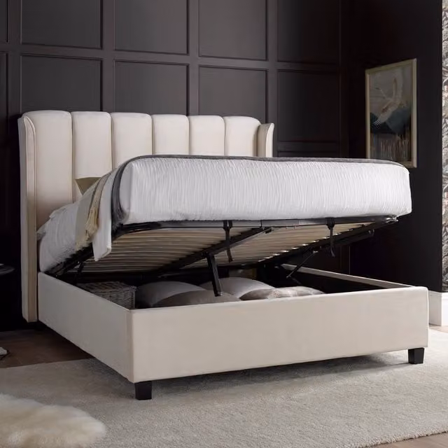 Rest Relax Aimee Warmstone Velvet Ottoman Bed, Beige, W: 180 cm, D: 200 cm