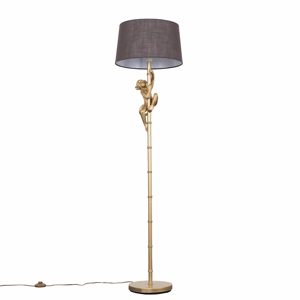 ValueLights Modern Grey and Gold Floor Lamp with Fabric Cylinder Shade – 2