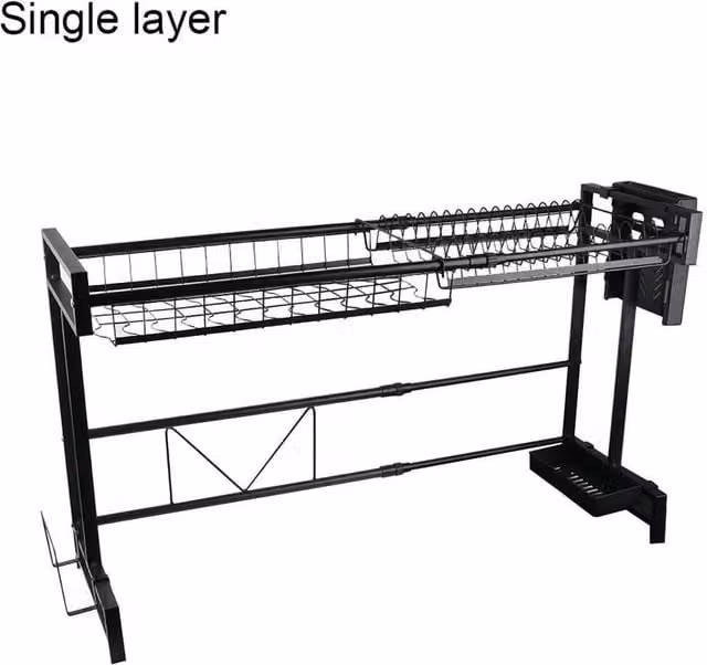 Kelvenix Adjustable Single Layer Over Sink Dish Drying Rack in Black, W: 100 cm, D: 52 cm