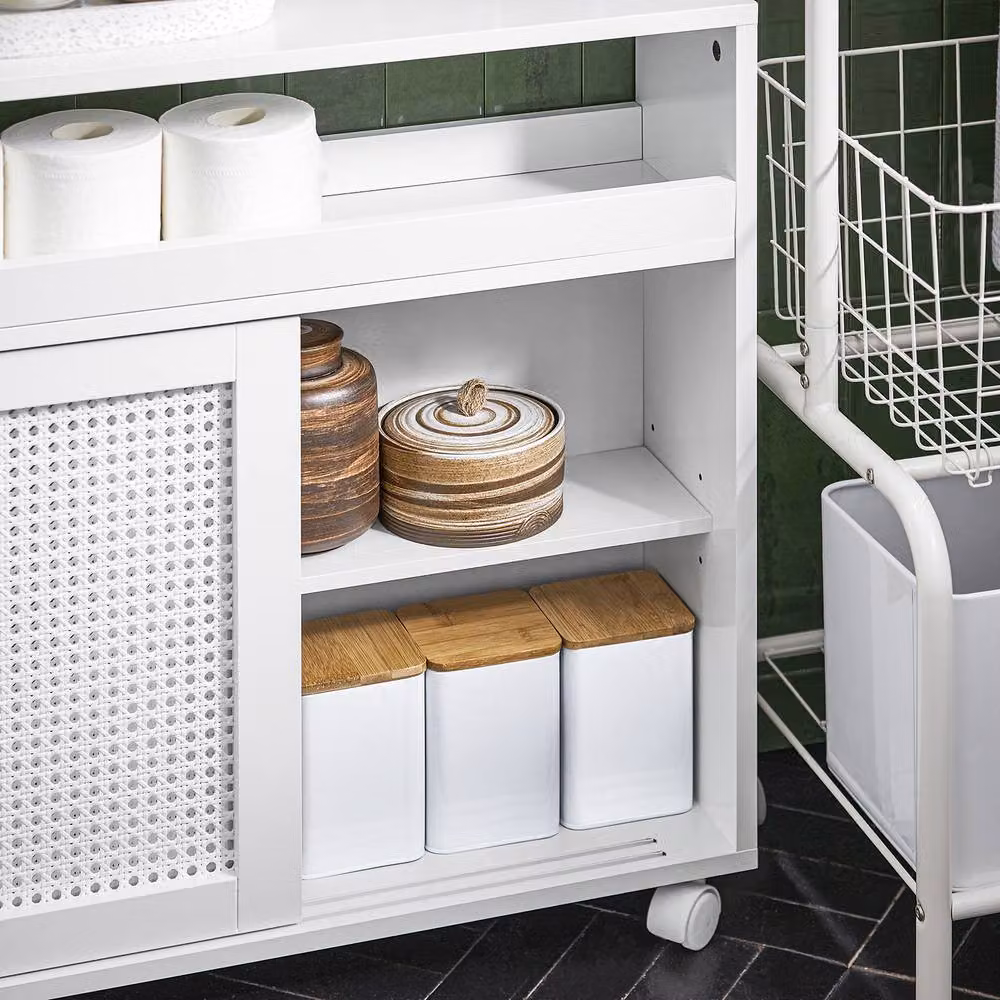 SoBuy Modern Narrow Bathroom and Hallway Side Cabinet with Sliding Doors in White – 3