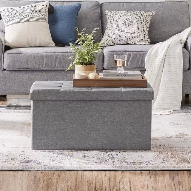 SONGMICS Medium Storage Ottoman Bench in Light Grey