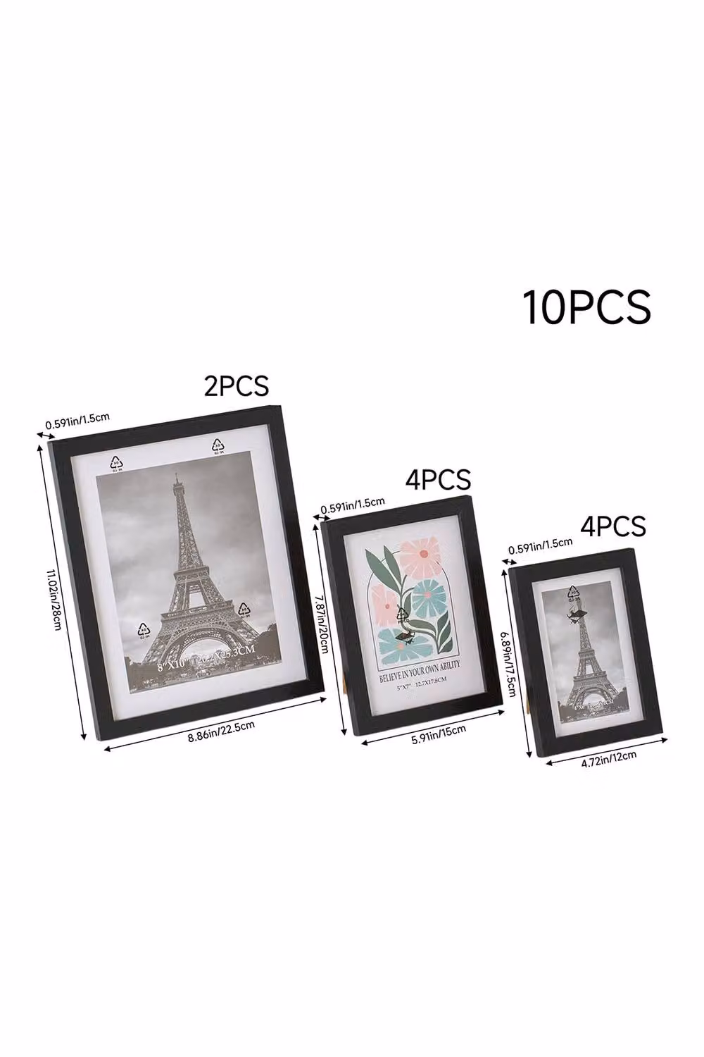 Living and Home Set of 10 Modern Black Tabletop Photo Frames – 2