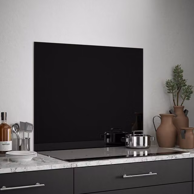Generic Black Gloss Self Adhesive Glass Kitchen Splashback, W: 90 cm, H: 75 cm – 2