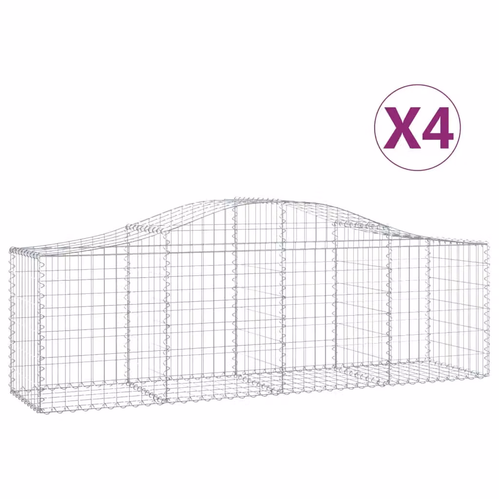 Berkfield Home Arched Gabion Baskets, 4 Piece Set, Silver Galvanised Steel, W: 200 cm, D: 50 cm, H: 60-80 cm – 2